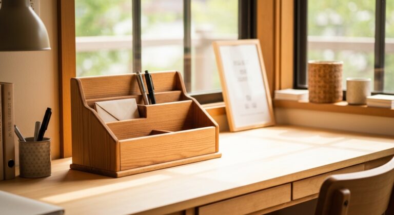 Organiseur de bureau en bois massif DIY avec compartiments pour stylos et courrier