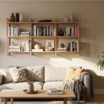 Bibliothèque murale en bois fabriquée soi-même, style scandinave chaleureux