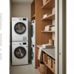 Petite buanderie fonctionnelle avec colonne lave-linge seche-linge et rangement lessive