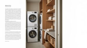 Petite buanderie fonctionnelle avec colonne lave-linge seche-linge et rangement lessive