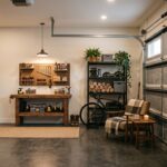 Garage aménagé avec porte sectionnelle isolée par panneaux, ambiance chaleureuse